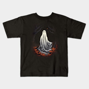 Spooky Scary Ghost in the Woods Kids T-Shirt